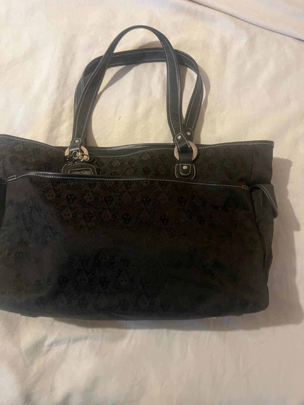 Anne Klein Black Tote with Subtle Jacquard Pattern